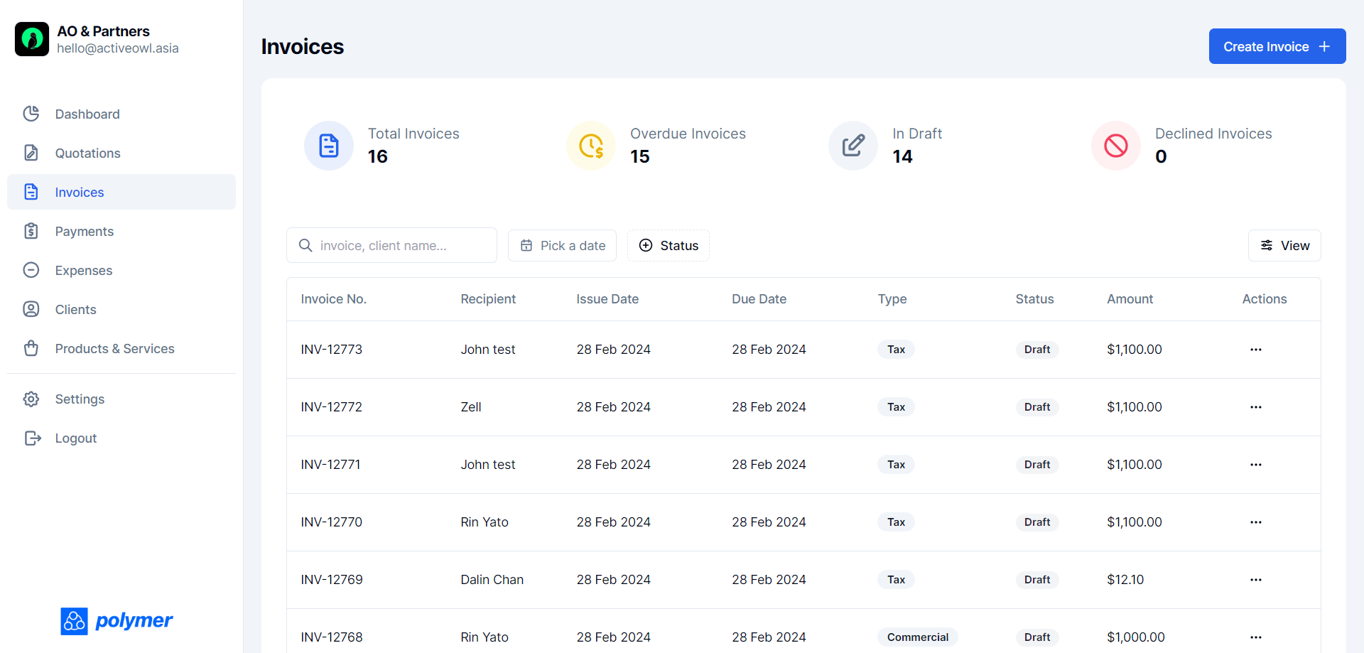 Invoices Page Invoices Page
